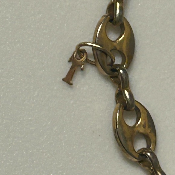 24K HGE Vintage Gold Chain Bracelet Oval Link with Charm - Picture 7 of 10